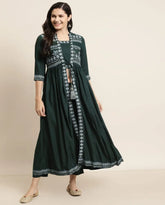 Jadegreen Rayon Printed Jacket Style Kurta Pant Set